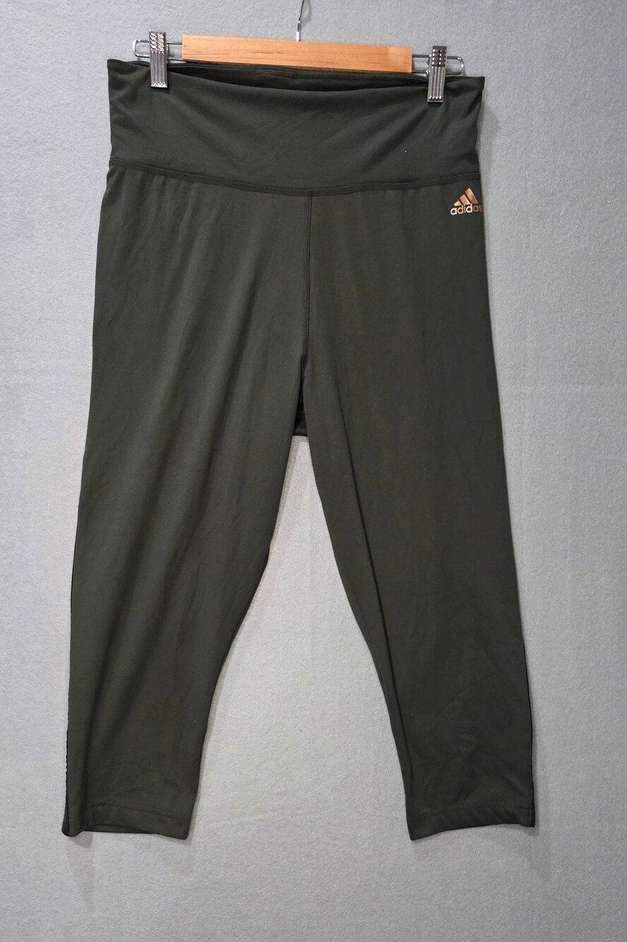 Adidas Deep Olive Green High Waist Capri Leggings with Rose Gold Logo - Size L